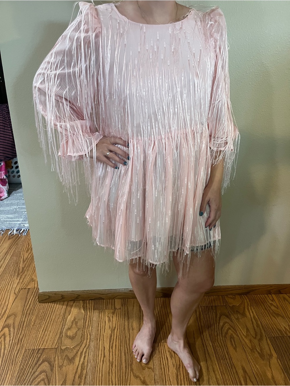 Sister Jane Pale Pink Fringe Mini Dress